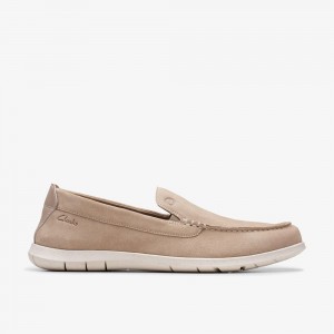 Beige Clarks Men's Flexway Step Loafers | 467IPEKYT