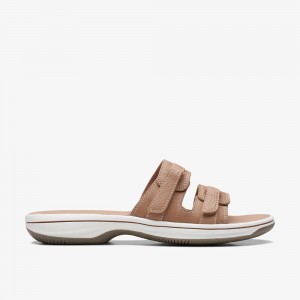 Beige Clarks Women's Breeze Piper Flat Sandals | 915HFYSCT