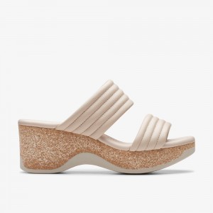 Beige Clarks Women's Chelseah Path Wedge Sandals | 865SWNXDG