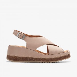 Beige Clarks Women's Kassanda Step Wedge Sandals | 621KUQXID