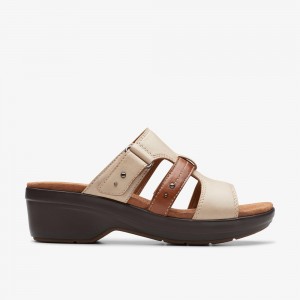 Beige Clarks Women's Tuleah Jane Heeled Sandals | 045MJWQOE