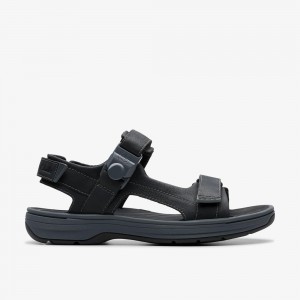 Black Clarks Men's Saltway Trail Flat Sandals | 698OLKCJY