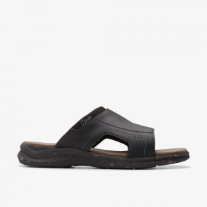 Black Clarks Men's Walkford Band Flat Sandals | 438MCJGFL