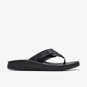 Black Clarks Men's Wesley Sun Flip Flops | 593WFCZIT