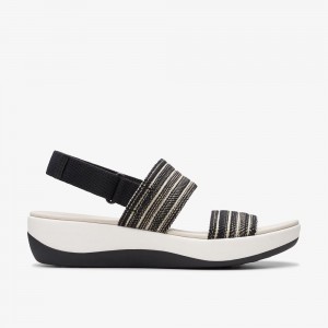 Black Clarks Women's Arla Stroll Wedge Sandals | 459FZLGIE