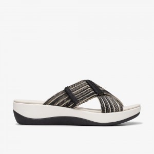 Black Clarks Women's Arla Wave Wedge Sandals | 648NHQCYK