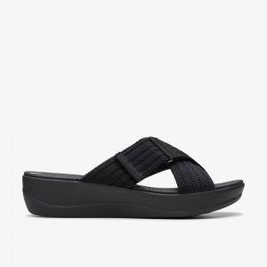 Black Clarks Women's Arla Wave Wedge Sandals | 390LWKRYZ