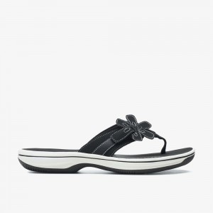 Black Clarks Women's Brinkley Flora Flip Flops | 729CJSOYT