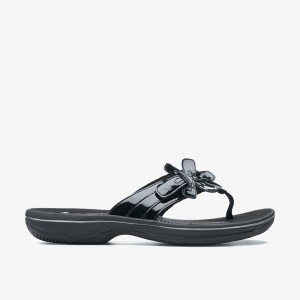 Black Clarks Women's Brinkley Flora Flip Flops | 615YDIXEK