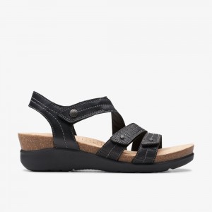 Black Clarks Women's Calenne Clara Wedge Sandals | 476SUMLPG