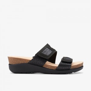 Black Clarks Women's Calenne Maye Wedge Sandals | 397LARVQF