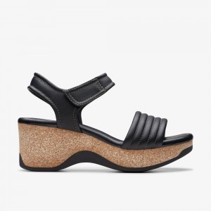 Black Clarks Women's Chelseah Gem Wedge Sandals | 980NQJRDA