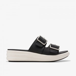 Black Clarks Women's Drift Buckle Wedge Sandals | 471SADKZV