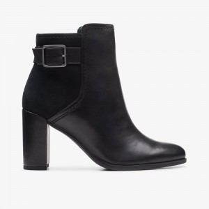 Black Clarks Women's Freva 85 Buckle Boots | 582LYUDPF