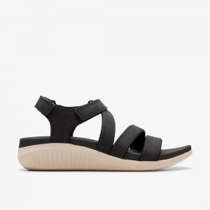 Black Clarks Women's Glide Hi Ella Wedge Sandals | 069VMDTBG