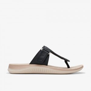 Black Clarks Women's Glide Walk Flat Sandals | 293UKTAQD