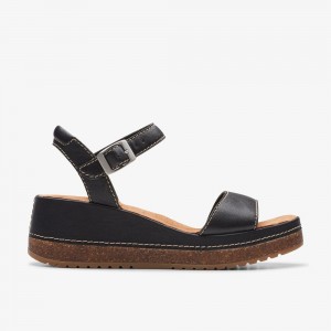 Black Clarks Women's Kassanda Lily Wedge Sandals | 136KPEZVH