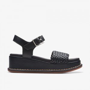 Black Clarks Women's Kimmei Bay Wedge Sandals | 143JEOZGN