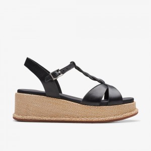 Black Clarks Women's Kimmei Twist Wedge Sandals | 809CUZDVA