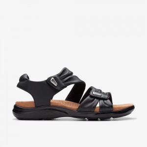 Black Clarks Women's Kitly Ave Flat Sandals | 024DQRXCN