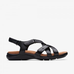 Black Clarks Women's Kitly Go Flat Sandals | 186OYXQJM