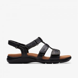 Black Clarks Women's Kitly Step Flat Sandals | 785VMDFRB