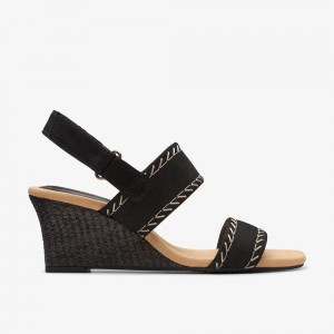 Black Clarks Women's Kyarra Rose Wedge Sandals | 486DJNXSU