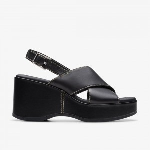 Black Clarks Women's Manon Wish Wedge Sandals | 271VTJLZB