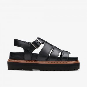 Black Clarks Women's Orianna Twist Flat Sandals | 639EKUIRY