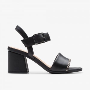 Black Clarks Women's Siara 65 Buckle Heeled Sandals | 603LHBOTA