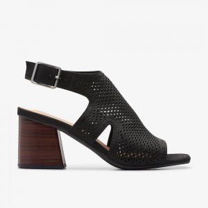 Black Clarks Women's Siara 65 Flow Heeled Sandals | 865HEFJXG