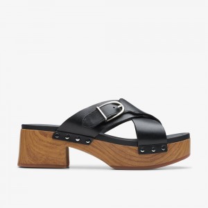 Black Clarks Women's Sivanne Walk Heeled Sandals | 720KFJEXC