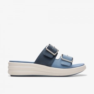 Blue Clarks Women's Drift Buckle Wedge Sandals | 784AQKWDM