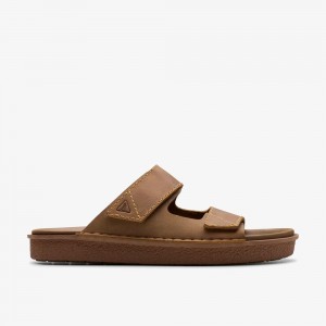 Brown Clarks Men's Litton Strap Flat Sandals | 281DPMBCG