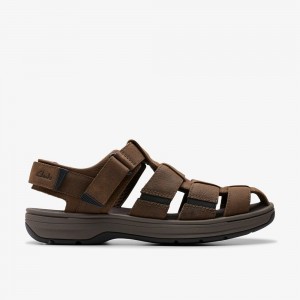 Brown Clarks Men's Saltway Cove Flat Sandals | 872BRUSTN