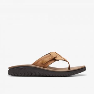 Brown Clarks Men's Wesley Sun Flip Flops | 604KFHJIG