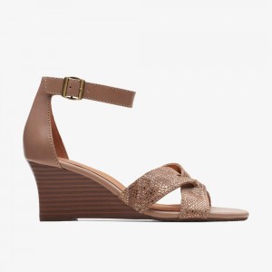 Brown Clarks Women's Cielo Charm Wedge Sandals | 965PZKAJW