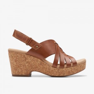 Brown Clarks Women's Giselle Ivy Wedge Sandals | 028YGQWVU