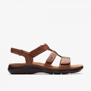 Brown Clarks Women's Kitly Step Flat Sandals | 120TFERZW