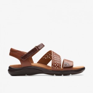 Brown Clarks Women's Kitly Way Flat Sandals | 801FPLOJT