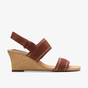 Brown Clarks Women's Kyarra Rose Wedge Sandals | 915JVSBHK