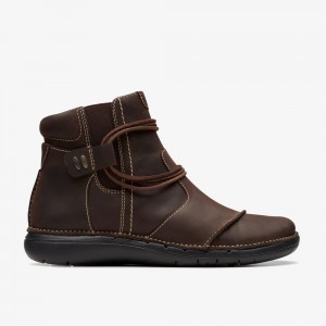 Brown Clarks Women's Un Loop Up Boots | 124EMICGF