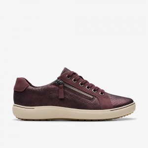 Burgundy Clarks Women's Nalle Lace Sneakers | 093JQAZGD