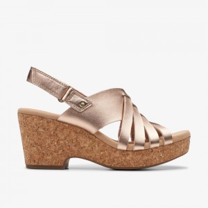 Gold Clarks Women's Giselle Ivy Wedge Sandals | 748JYWZLA