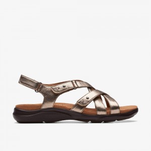 Gold Clarks Women's Kitly Go Flat Sandals | 812CNOJEG