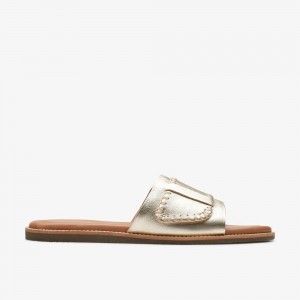 Gold Clarks Women's Maritime Mule Flat Sandals | 389TRKSOD