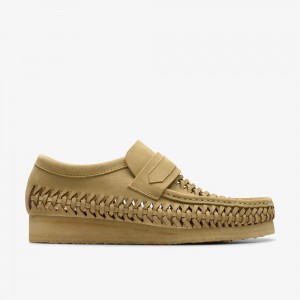 Khaki Clarks Men's Wallabee Loafer Weave Loafers | 890AQICVZ