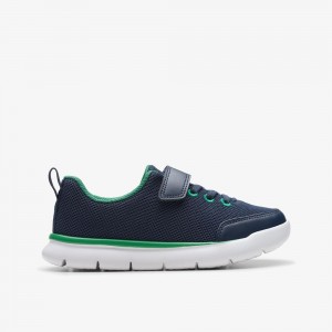 Navy Clarks Kids Hoop Run Sneakers | 640LBZJFN