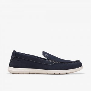 Navy Clarks Men's Flexway Step Loafers | 034QSNPYC