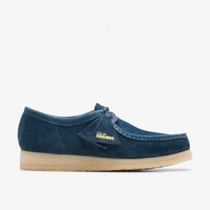 Navy Clarks Men's Wallabee Slip On Shoes | 137ZJPFKO